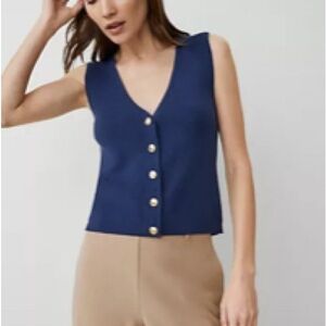 Ann Taylor Ribbed Sweater Vest Navy Blue Large like new!
